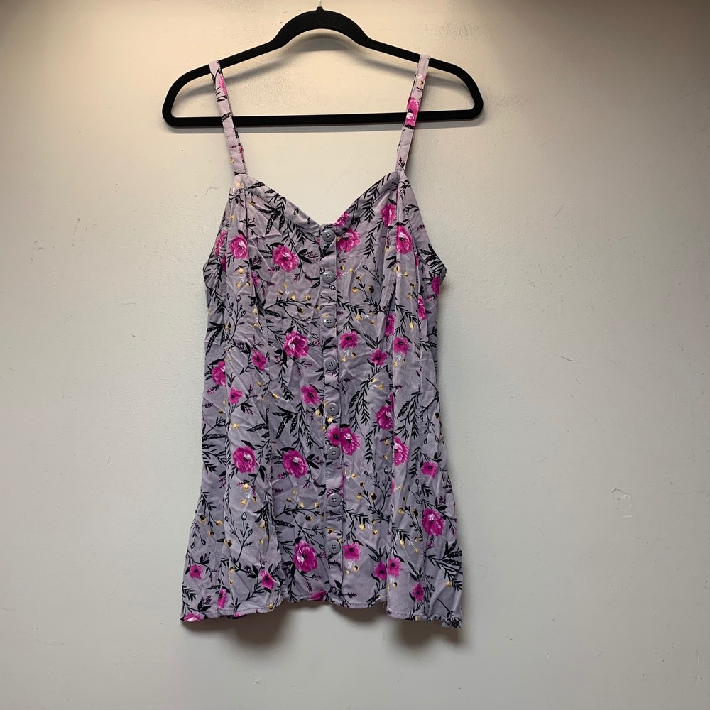 Torrid Cami Top Womens 1 Lavender Pink Floral Excellent Button Front Rayon 15639